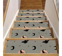 RODAILYCAY 15 Piece Stair Treads Non Slip for Wooden Steps, Stair Carpets Treads, Halloween Witch Crescent Moon Indoor Stairsway Runner Rugs, Safety Staircase Mats for Elders, Kids & Dogs