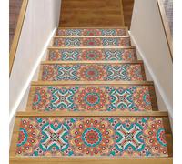 RODAILYCAY 15pcs Stair Treads Non Slip for Wooden Steps Ethnic Floral with Mandalas Stair Carpets Runner Treads Indoor Stairsway Runner Rugs Safety Staircase Mats for Elders Kids & Dogs