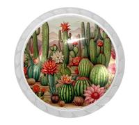 RODAILYCAY 4 Pack Drawer Dresser Knobs, Cactus Crystal Glass Cabinet Knobs, Circle Drawer Handles for Kitchen, Closet, Cupboard, Wardrobe, Furniture Hardware