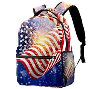 RODAILYCAY American Flag Background with Firework Travel Laptop Backpack, 16 Inch Large School Backpacks for Teen Boys and Girls, WaterProof Computer Bag Bookbag