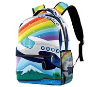 RODAILYCAY an Airplane Near the Rainbow Travel Laptop Backpack, College High School Backpack, Large Capacity Bookbag, Cute Backpack for Men Women