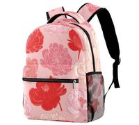 RODAILYCAY Beautiful Elegant Peony Flower Pink Red Backpack for Women, 16 Inch Laptop Backpack, College Bookbag School Bag, Water Resistant Travel Hiking Daypack