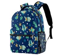 RODAILYCAY Blue Fish Pattern Travel Laptop Backpack, College High School Backpack, Large Capacity Bookbag, Cute Backpack for Men Women