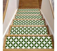 RODAILYCAY Carpet Stairs Treads Green Geometric Circular 15 Piece Stair Treads for Wooden Steps Non Slip, 8" x 30" Staircase Runner Indoor, Safety Stairway Mats for Kids Elders and Pets