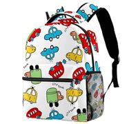 RODAILYCAY Cartoon Bus and Car Pattern Backpack for Women, 16 Inch Laptop Backpack, College Bookbag School Bag, Water Resistant Travel Hiking Daypack