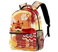 RODAILYCAY Chinese Lion Dance Festival Background Travel Laptop Backpack, College High School Backpack, Large Capacity Bookbag, Cute Backpack for Men Women