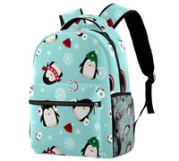 RODAILYCAY Christmas Penguins Blue Background Travel Laptop Backpack, College High School Backpack, Large Capacity Bookbag, Cute Backpack for Men Women