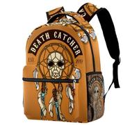 RODAILYCAY Colored Biker Skull Death Catcher Travel Laptop Backpack, College High School Backpack, Large Capacity Bookbag, Cute Backpack for Men Women