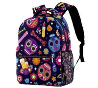 RODAILYCAY Colorful Day of the Dead Pattern Travel Laptop Backpack, College High School Backpack, Large Capacity Bookbag, Cute Backpack for Men Women