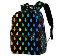 RODAILYCAY Colorful Droplet Pattern with Black Background Backpack for Women, 16 Inch Laptop Backpack, College Bookbag School Bag, Water Resistant Travel Hiking Daypack