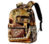 RODAILYCAY Compass Skull Treasure Backpack for Women, 16 Inch Laptop Backpack, College Bookbag School Bag, Water Resistant Travel Hiking Daypack