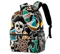 RODAILYCAY Cute Backpack for Teen, Girls, Boys, Pirate Treasure Ship Anchor Rudder Compass Large Capacity Bookbag, Travel Laptop Backpack, Water Resistant College School Bag