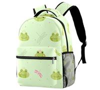 RODAILYCAY Cute Backpack for Teen, Girls, Boys, Princess Frog Crown Dragonfly Light Green Large Capacity Bookbag, Travel Laptop Backpack, Water Resistant College School Bag