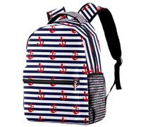 RODAILYCAY Cute Backpack for Teen, Girls, Boys, Red Ship Anchor Pattern Marine White Stripe Large Capacity Bookbag, Travel Laptop Backpack, Water Resistant College School Bag