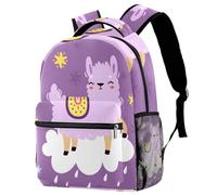 RODAILYCAY Cute Purple Llama Alpaca on the Cloud Travel Laptop Backpack, College High School Backpack, Large Capacity Bookbag, Cute Backpack for Men Women
