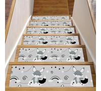 RODAILYCAY Cute Scandinavians with Foxes Stair Treads Carpet Non-Slip 15 Piece Stair Mats Stairway Runner for Wooden Steps Indoor Staircase Step Treads TPE Backing Stairway Runner Rugs
