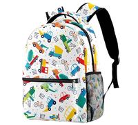 RODAILYCAY Cute School Bags for Girls Boys, Cartoon Car Bus Plane Pattern Large Backpack Rucksack for School, Lightweight Travel Laptop Backpack