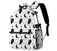 RODAILYCAY Cute School Bags for Girls Boys, Coffin Moon Pattern Large Backpack Rucksack for School, Lightweight Travel Laptop Backpack