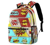 RODAILYCAY Cute School Bags for Girls Boys, Comic Word Graphics Large Backpack Rucksack for School, Lightweight Travel Laptop Backpack