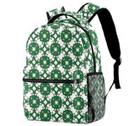 RODAILYCAY Cute School Bags for Girls Boys, Creative Green Boho Geometric Pattern Large Backpack Rucksack for School, Lightweight Travel Laptop Backpack