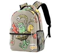 RODAILYCAY Cute School Bags for Girls Boys, Funny Cartoon Alien Monster Octopus Large Backpack Rucksack for School, Lightweight Travel Laptop Backpack