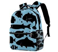 RODAILYCAY Fish Travel Laptop Backpack, College High School Backpack, Large Capacity Bookbag, Cute Backpack for Men Women