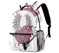RODAILYCAY Funny Pig Wing Fly Play Guitar Travel Laptop Backpack, 16 Inch Large School Backpacks for Teen Boys and Girls, WaterProof Computer Bag Bookbag
