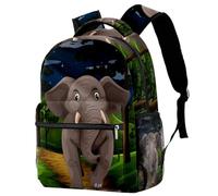 RODAILYCAY Gray Elephant Walking in the Forest at Night Backpack for Women, 16 Inch Laptop Backpack, College Bookbag School Bag, Water Resistant Travel Hiking Daypack