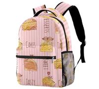 RODAILYCAY Hand Drawn Tasty Cakes Pink Striped Travel Laptop Backpack, College High School Backpack, Large Capacity Bookbag, Cute Backpack for Men Women