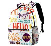 RODAILYCAY Hello Different Language School Backpack for Men & Women, Travel Bag with Laptop Compartmen, Lightweight School Bookbag, High School Middle Backpack for Boys Girls