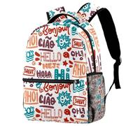 RODAILYCAY Hello Different Language School Backpack for Men & Women, Travel Bag with Laptop Compartmen, Lightweight School Bookbag, High School Middle Backpack for Boys Girls