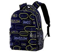 RODAILYCAY Hello Different Language School Backpack, Kids Backpack, Waterproof Rucksack Casual Daypack, Book Bag Laptop Bag for Men Women