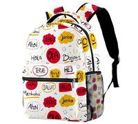 RODAILYCAY Hello Different Language White Travel Laptop Backpack, College High School Backpack, Large Capacity Bookbag, Cute Backpack for Men Women