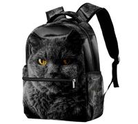 RODAILYCAY Kids Backpack, Black Cat Fat Bright Eyes School Backpack, Waterproof Rucksack Casual Daypack, Book Bag Laptop Bag for Men Women