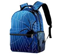 RODAILYCAY Kids Backpack, Blue Web Black Spider School Backpack, Waterproof Rucksack Casual Daypack, Book Bag Laptop Bag for Men Women