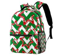RODAILYCAY Kids Backpack, Candy Christmas Star Green Whute Zigzag School Backpack, Waterproof Rucksack Casual Daypack, Book Bag Laptop Bag for Men Women