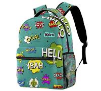 RODAILYCAY Kids Backpack, Collection of Explosion Comic Word Graphics School Backpack, Waterproof Rucksack Casual Daypack, Book Bag Laptop Bag for Men Women
