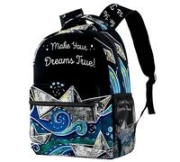 RODAILYCAY Kids Backpack, Creative Hand Drawn Paper Boat at Sea School Backpack, Waterproof Rucksack Casual Daypack, Book Bag Laptop Bag for Men Women