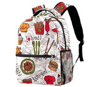 RODAILYCAY Kids Backpack, Doodle Sketch Hamburger French Fries Pasta School Backpack, Waterproof Rucksack Casual Daypack, Book Bag Laptop Bag for Men Women