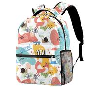 RODAILYCAY Kids Backpack, Funny Doodle Animals Word Pattern Fox Snail School Backpack, Waterproof Rucksack Casual Daypack, Book Bag Laptop Bag for Men Women