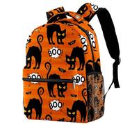 RODAILYCAY Kids Backpack, Halloween Boo Cat Orange School Backpack, Waterproof Rucksack Casual Daypack, Book Bag Laptop Bag for Men Women