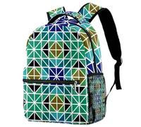 RODAILYCAY Kids Backpack, Mosaic Triangle Symmetry Green Blue School Backpack, Waterproof Rucksack Casual Daypack, Book Bag Laptop Bag for Men Women