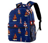 RODAILYCAY Kids Backpack, Ocean Sailboat Lighthouse School Backpack, Waterproof Rucksack Casual Daypack, Book Bag Laptop Bag for Men Women
