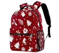 RODAILYCAY Kids Backpack, Red Christmas Element Tree Bell Candy School Backpack, Waterproof Rucksack Casual Daypack, Book Bag Laptop Bag for Men Women