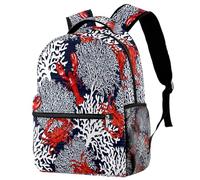 RODAILYCAY Kids Backpack, Red Crayfish Crab Sea White Coral School Backpack, Waterproof Rucksack Casual Daypack, Book Bag Laptop Bag for Men Women