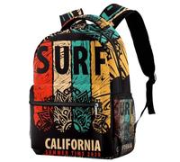 RODAILYCAY Kids Backpack, Retro Surf Rider School Backpack, Waterproof Rucksack Casual Daypack, Book Bag Laptop Bag for Men Women