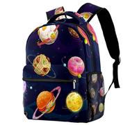 RODAILYCAY Kids Backpack, Space Universe Planet Fastfood School Backpack, Waterproof Rucksack Casual Daypack, Book Bag Laptop Bag for Men Women