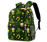 RODAILYCAY Kids Backpack, St. Patrick's Day Clover Beer School Backpack, Waterproof Rucksack Casual Daypack, Book Bag Laptop Bag for Men Women