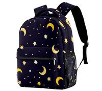 RODAILYCAY Kids Backpack, Yellow Moon Stars Pattern Dark Blue School Backpack, Waterproof Rucksack Casual Daypack, Book Bag Laptop Bag for Men Women