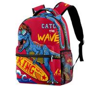 RODAILYCAY King Dinosaur Catch the Waves Travel Laptop Backpack, 16 Inch Large School Backpacks for Teen Boys and Girls, WaterProof Computer Bag Bookbag